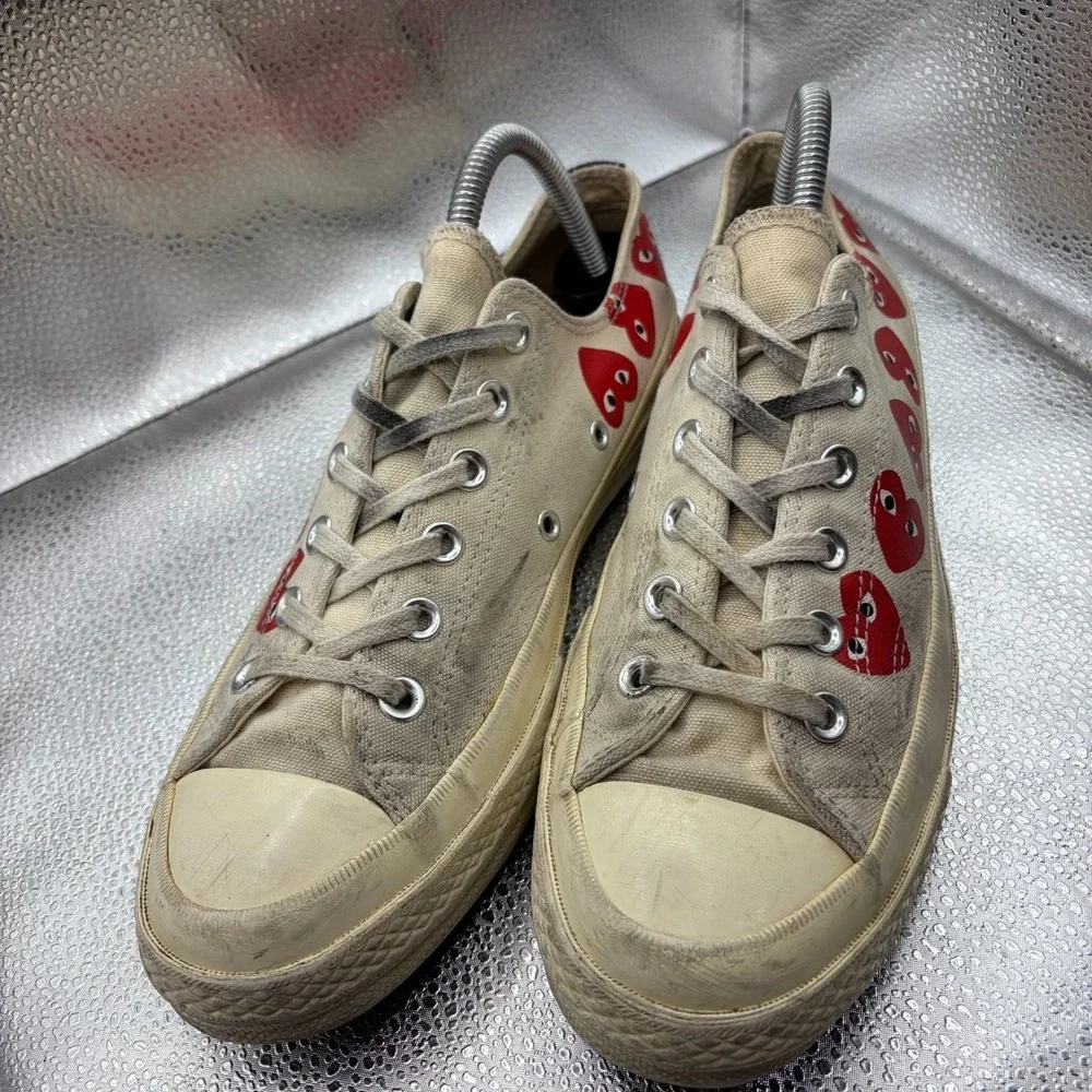 Size M7/W9 Converse Comme Des Garcons Play Beige Unisex Multi Heart Sneaker Shoe